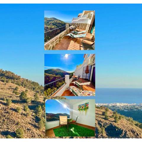 Apartamentos Axarquia 1, terraza privada con vistas a la montaña rio y al mar