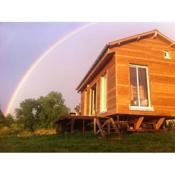 Maison en bois dans un pré